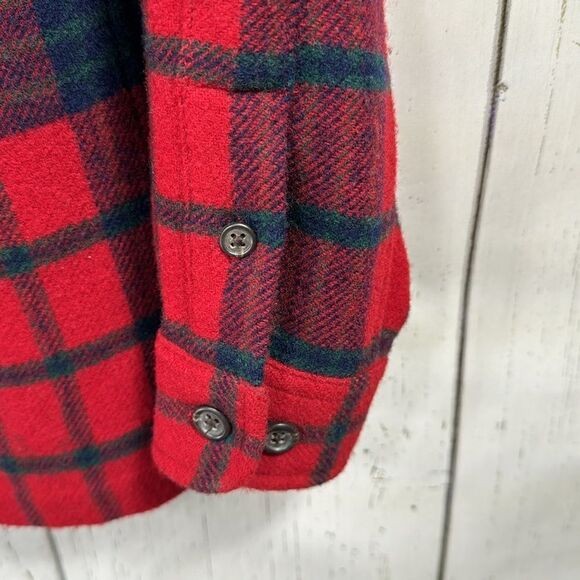 Lauren Ralph Lauren 100% Lambswool Plaid Pullover Shirt Jacket Red Navy Tartan - Picture 9 of 15